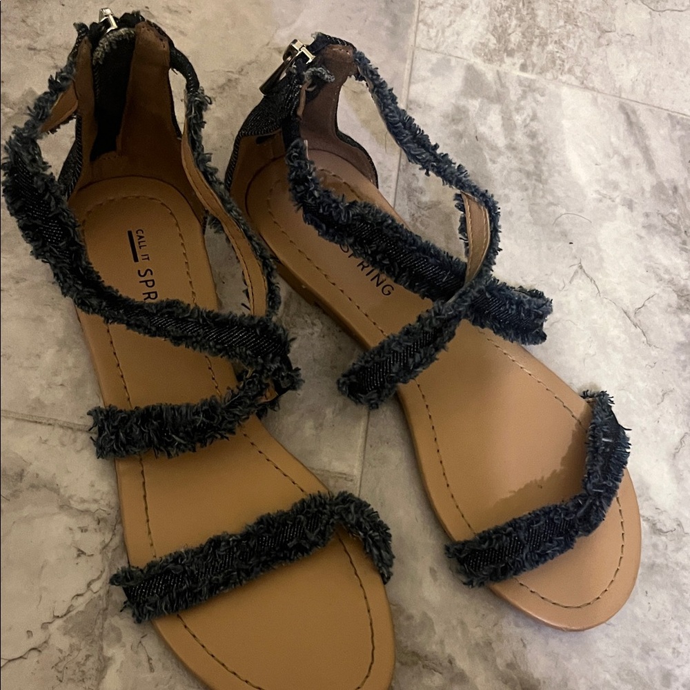 Soda Denim and Tan Strappy Sandals - Picture 5 of 16